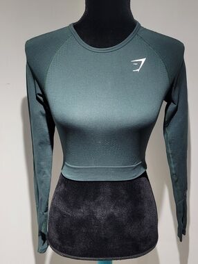 Gymshark Women's Vital Seamless Long Sleeve Crop Top Small Woodland Green Gym